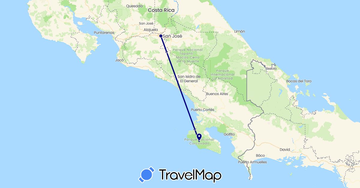 TravelMap itinerary: driving, plane in Costa Rica (North America)